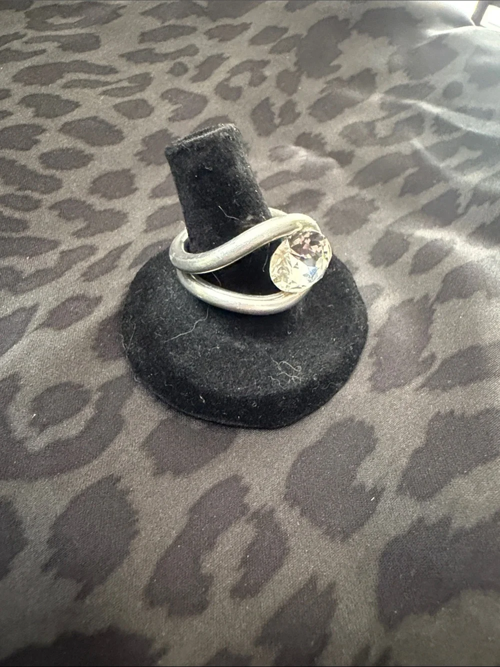 Silver Swirl Ring with Clear Crystal